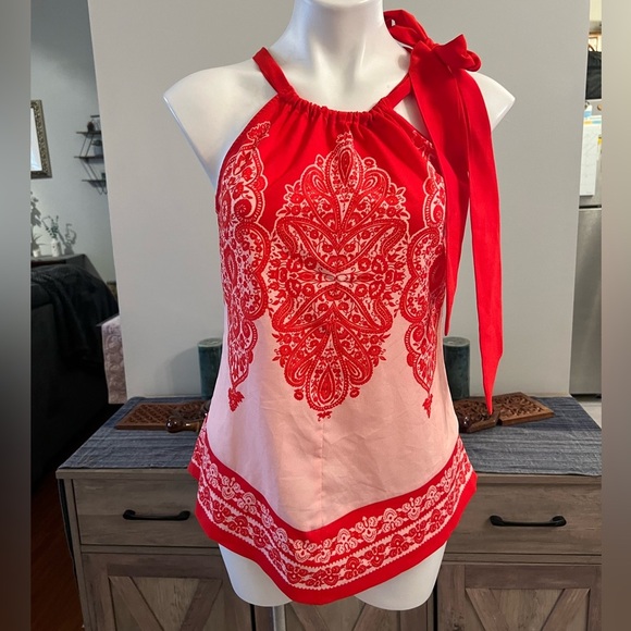 New York and Co red and pink bandana print tank shirt - Picture 1 of 3